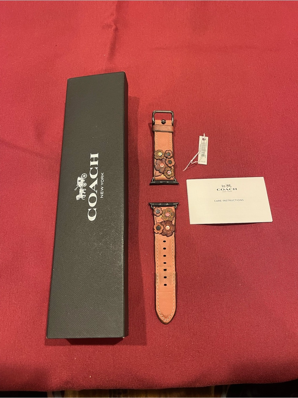Coach Floral Appliqué Leather Watch Strap in Pink and Brown